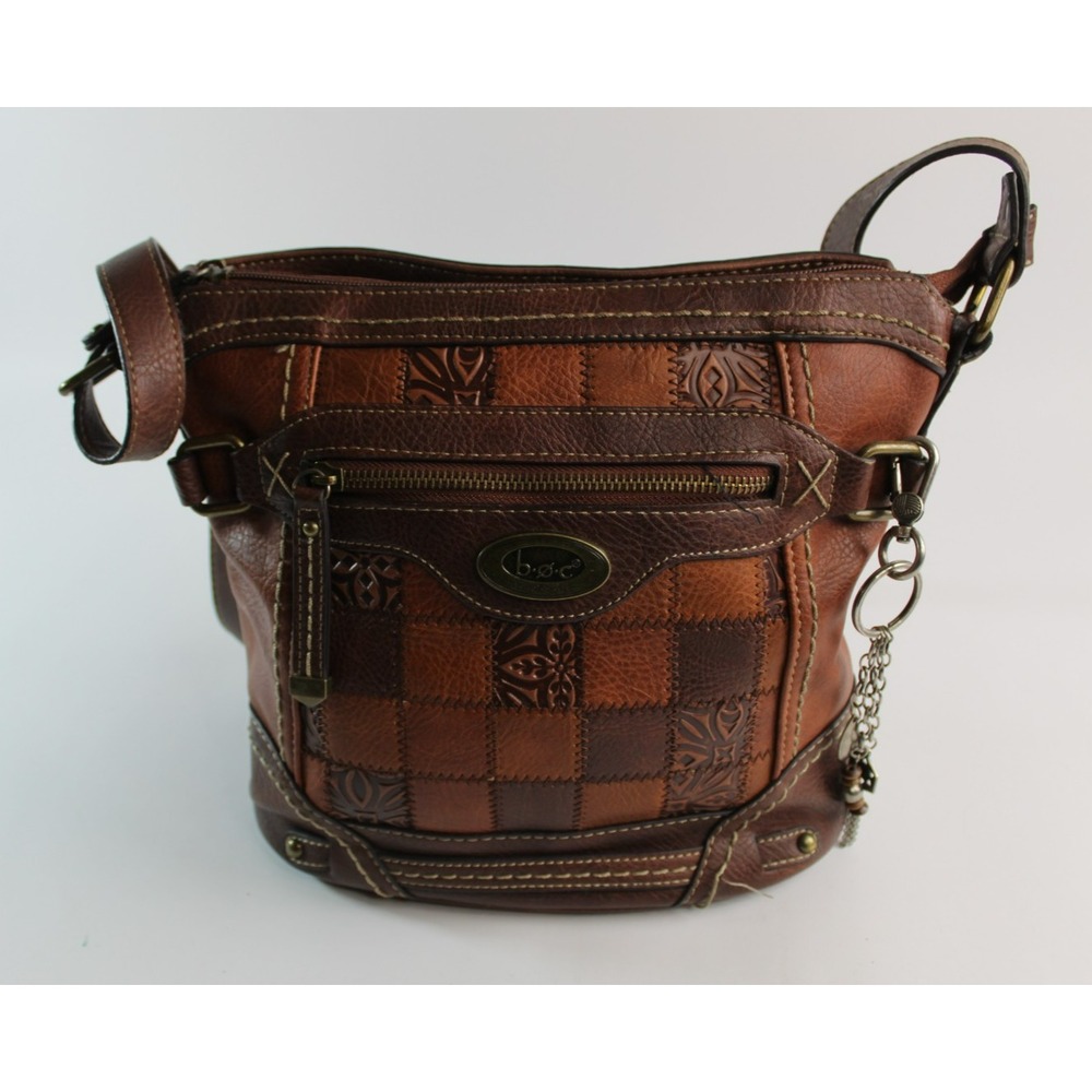 b.o.c. Born Concept Cognac Brown Faux Leather Crossbody Bag Patchwork Style